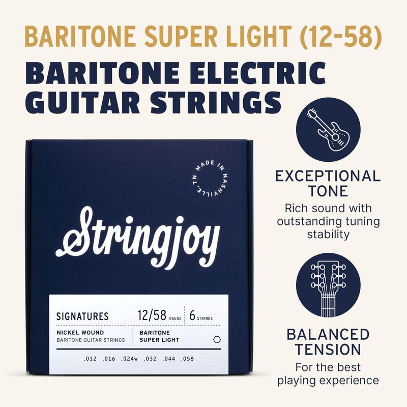 Stringjoy BAL12B Baritone Nickel Electric Guitar Strings, 12-58 Balanced Super Light Gauge, Baritone Guitars Strings Electric 6 String Set - Image 2